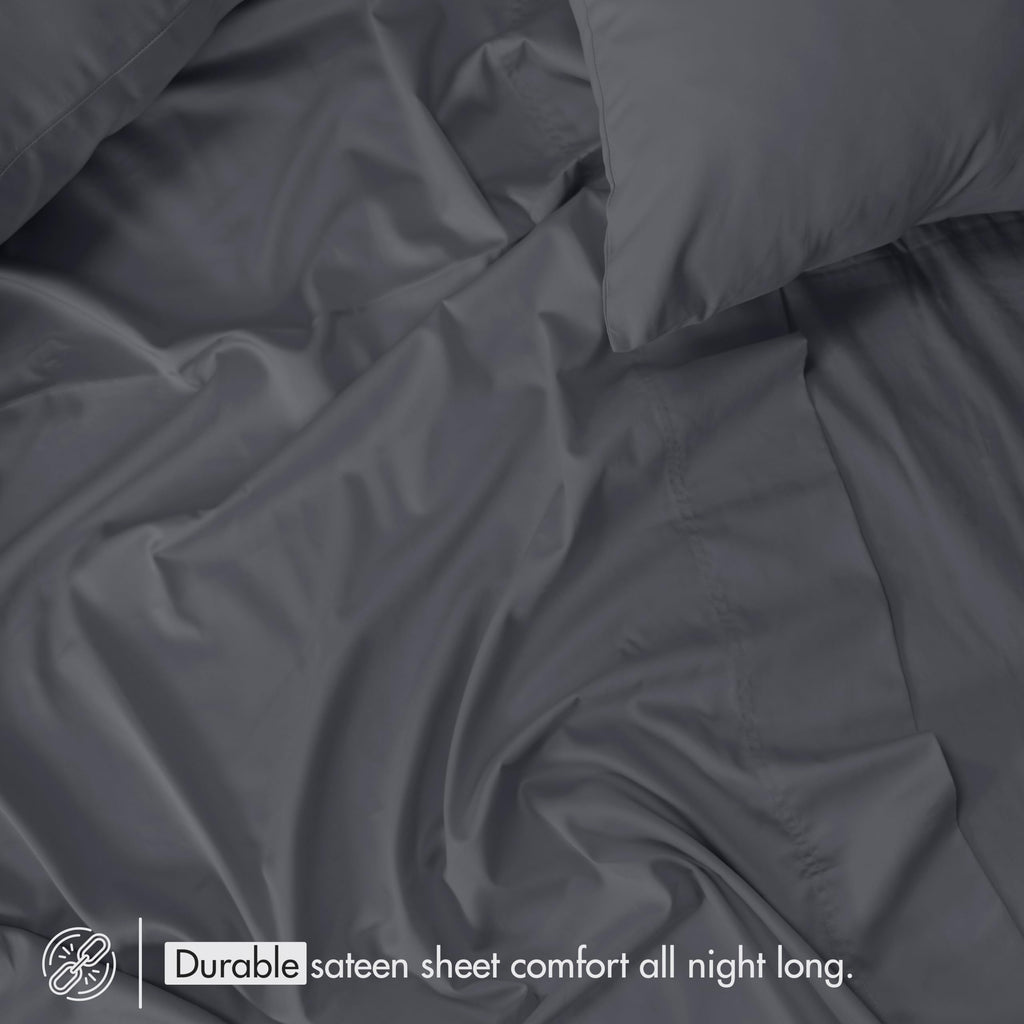100% Cotton Sateen Twin XL Sheets, Charcoal