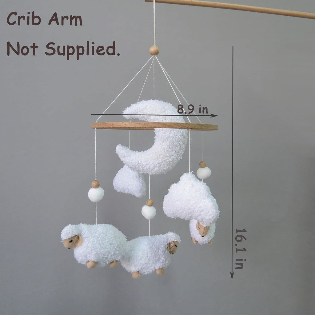 Sheep Baby Mobile for Crib, Cloud Baby Crib Mobile for Girls & Boys, Neutral Crib Toys Hanging, Lamb Baby Mobile