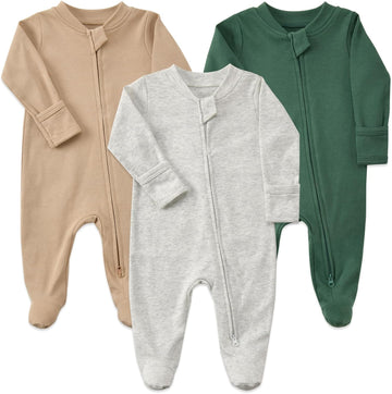 Footie Pajamas Cotton with Mitten Cuffs, Double Zipper