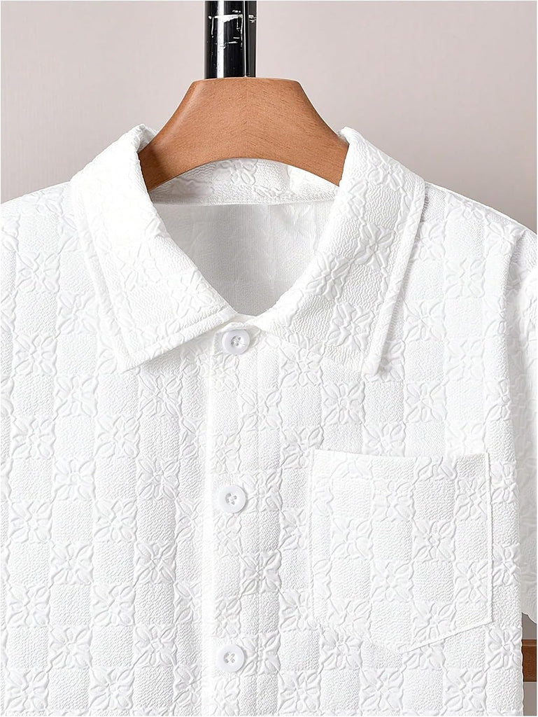 Boys 2 Piece Beach Vacation Textured Linen Button Down Outfit