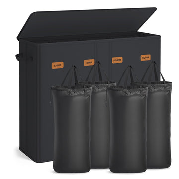 210L Laundry Hamper, 4-Compartment Laundry Sorter with Lid