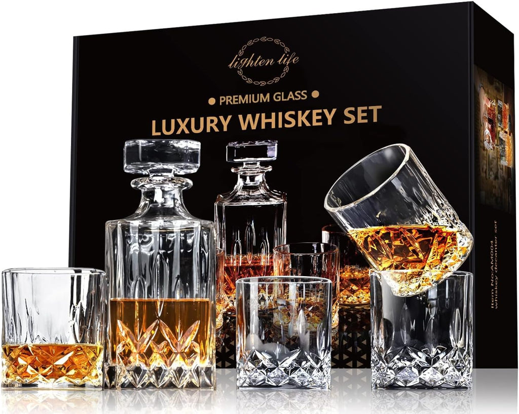 Whiskey Decanter Set for Men - Whiskey Decanter with 4 Whiskey Glasses in Gift Box, Non-Lead Glass for Bourbon and