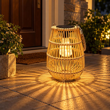 Solar Powered Lantern Outdoor Waterproof Hanging Rattan Lantern Lights Solar Lanterns Decorative Table Lamp for