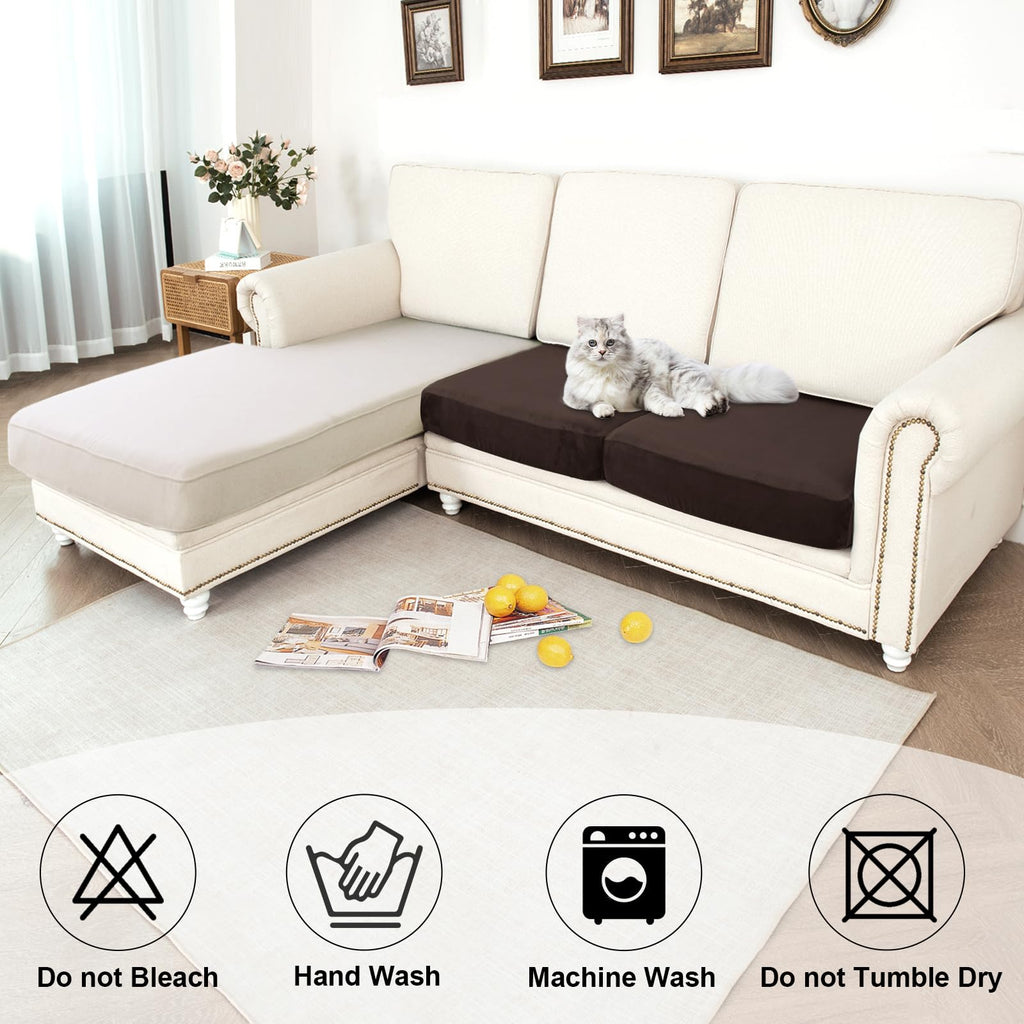 Waterproof Couch Cushion Covers Thick Velvet Fabric Washable Sofa Slipcovers 2 Pieces Individual Sectional Couch
