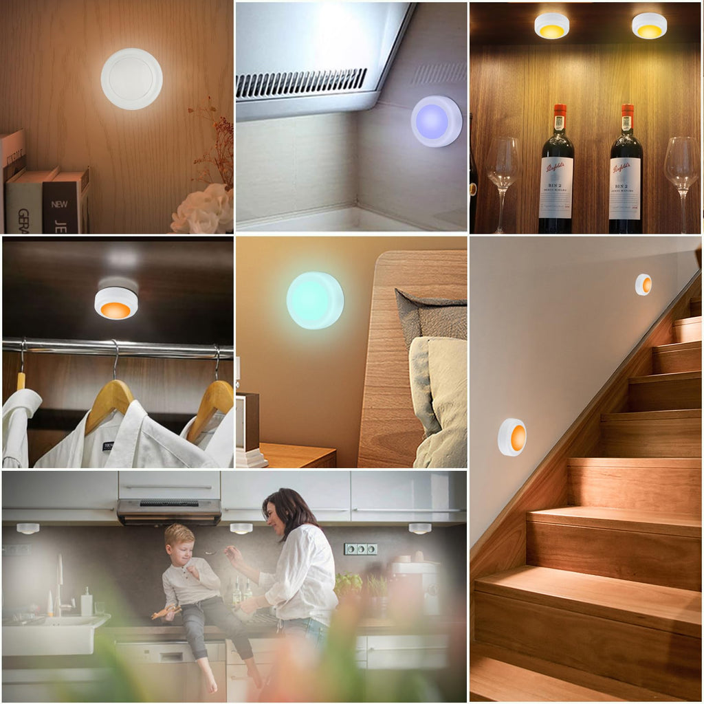 6 Pack LED Puck Lights Remote Control 16 Color Changeable Under Cabinet Lights, Battery Operated Lights Night Light