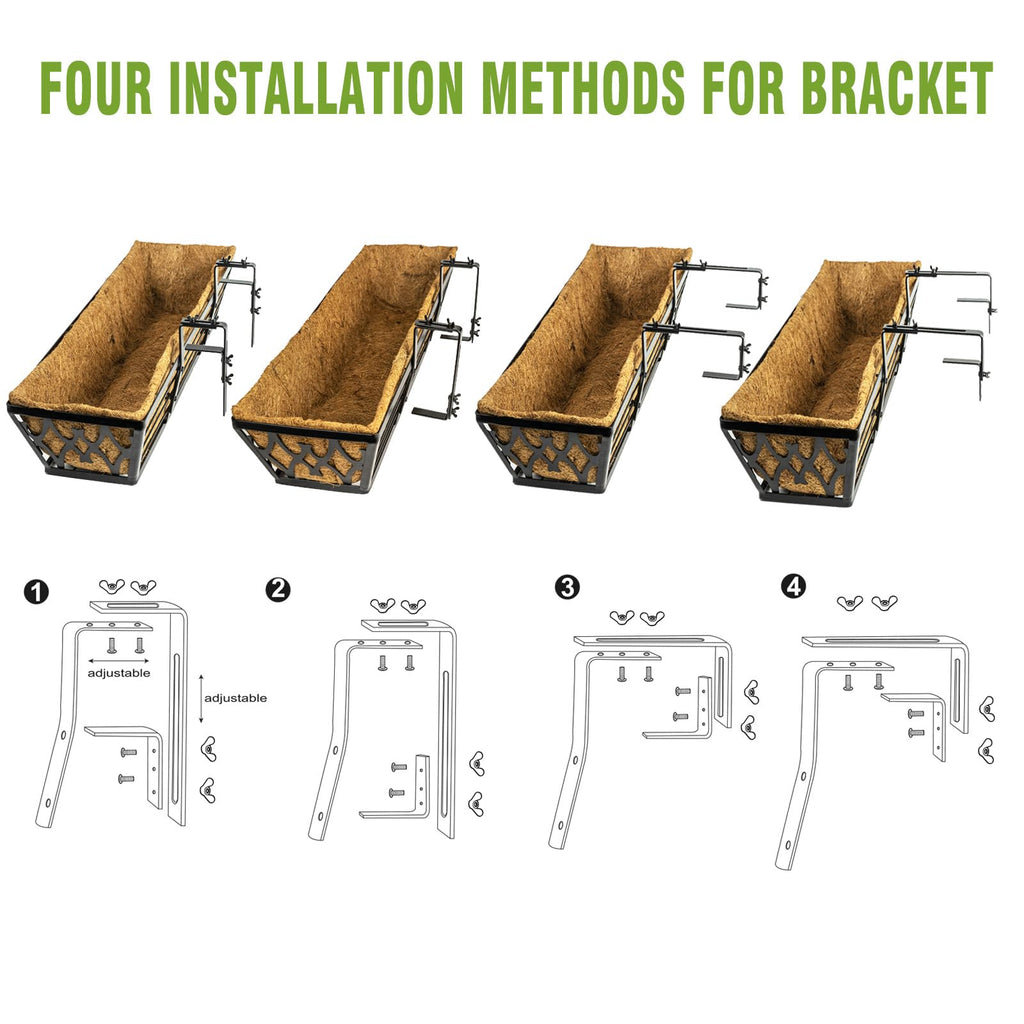 4 Pack 24 Inch Window Boxes Planters Railing Planter Box with Adjustable Brackets for Porch Fence Patio Balcony