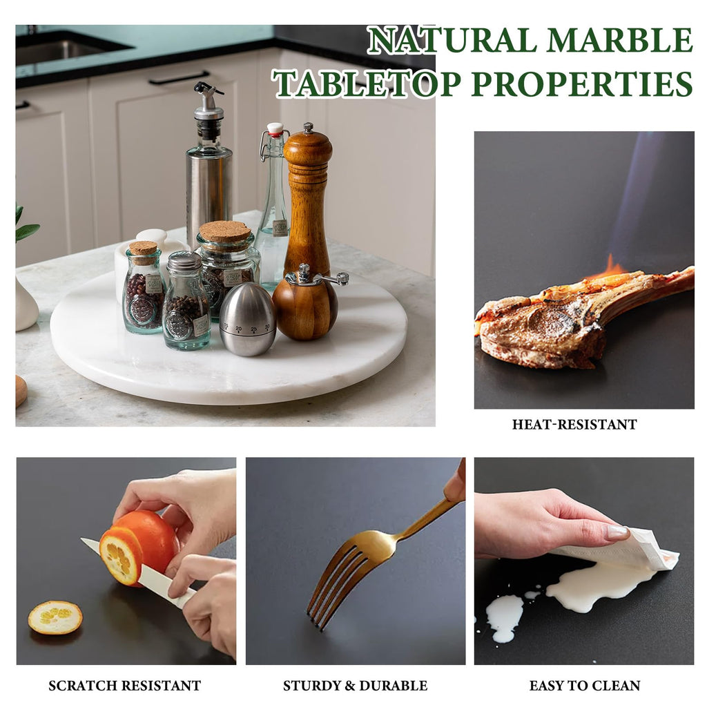 16'' Marble Lazy Susan Counter, White Marble Turntable for Dinning, Lazy Susans Organizer for Cabinet, Serving