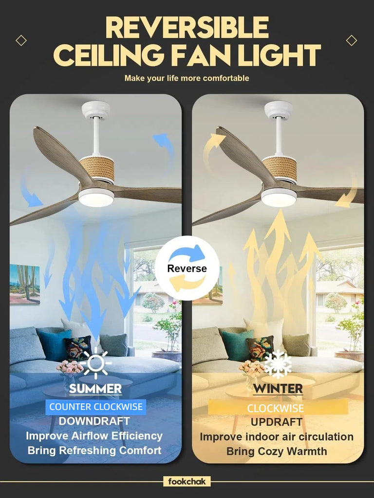 60in Boho White Ceiling Fan Lights with Remote Control 3 Blade Hemp Rope Ceiling Fans with Light Coastal Weathered