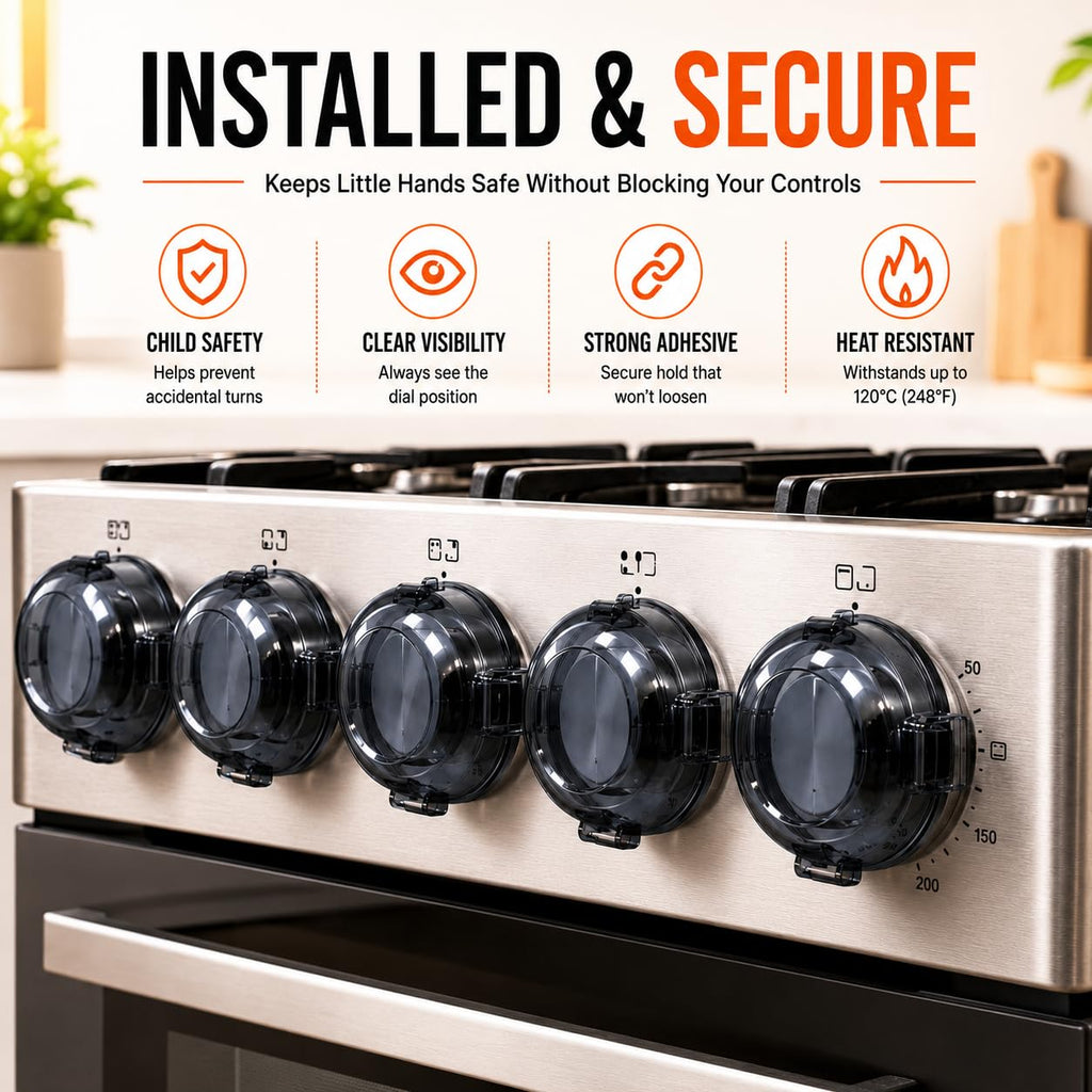 Stove Knob Covers for Child Safety Pack of 6 - Baby Proof Stove Knob Covers, Heat Resistant Gas Stove Knob Locks