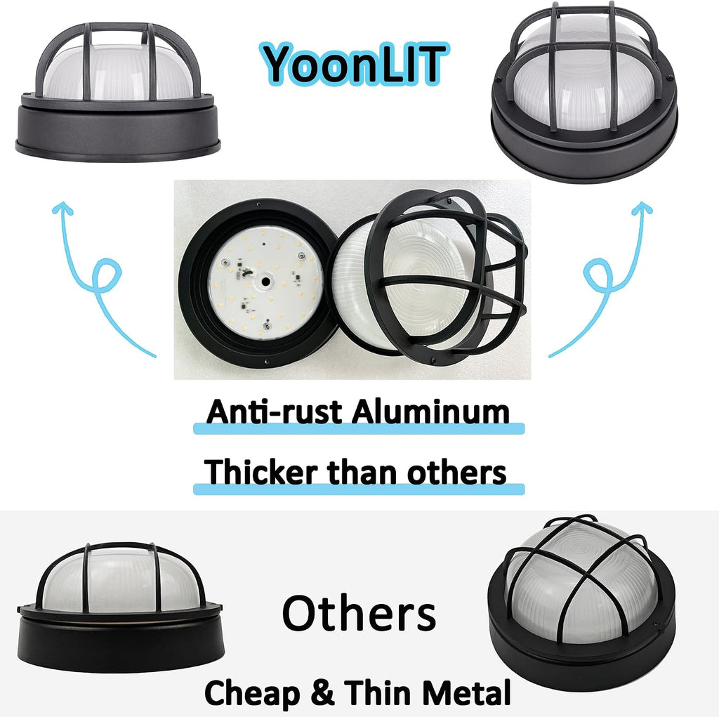 YoonLIT 8.0 inch Outdoor LED Bulkhead Light Fixture, Wall or Ceiling Flush Mount Waterproof, for Porch, Basement