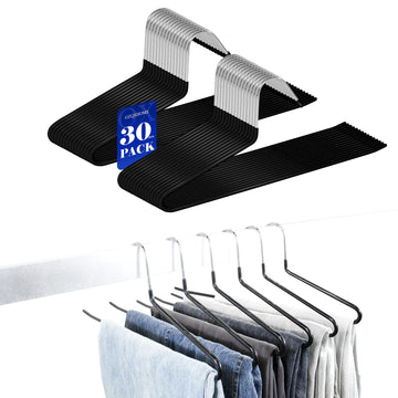 Open Ended Pants Hangers, 30 Pack Non-Slip Metal Trouser Hangers for Jeans, Slacks, Skirts and Blankets, Space-Saving