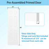 24"x80" Raised 6-Panel Textured White Primed Hollow Core Interior Molded Door Slab, NOT Pre-drilled and NOT Included