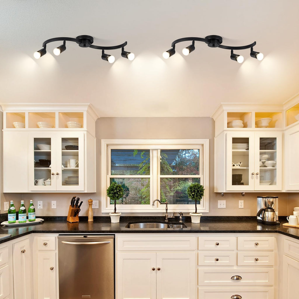 4 Light Track Lighting Fixtures,Kitchen Lighting Fixtures Ceiling with Rotatable Light Head,Black Ceiling Spotlight