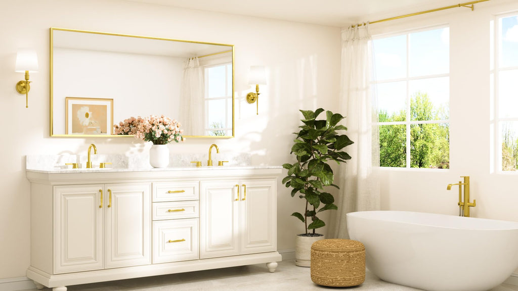Brushed Gold Mirror Beveled Frame 72" x 36" Large Brass Gold Rectangle Bathroom Vanity Wall Mirror for Over Sink