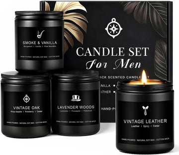 Scentes Candles Set for Men, 4 Pack Mens Masculine Soy Candles - Set of 4