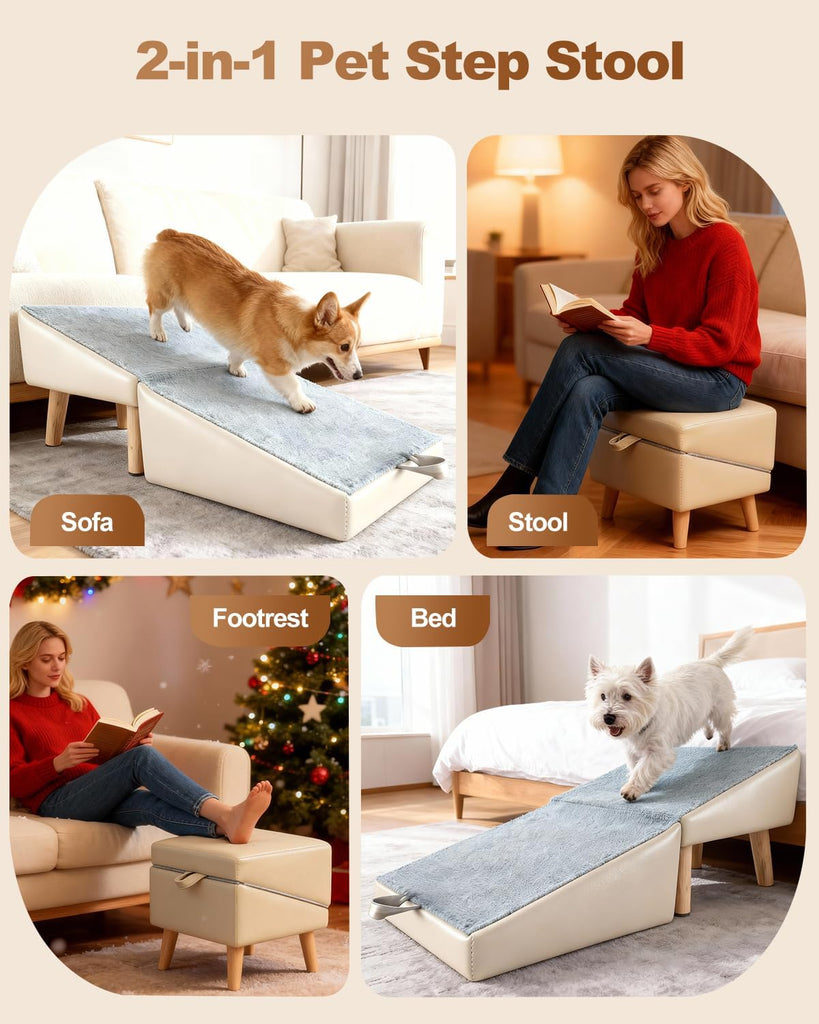 Ottoman Dog Ramp for Couch Sofa & Low Bed, 15.7" W 2-in-1 Pet Steps
