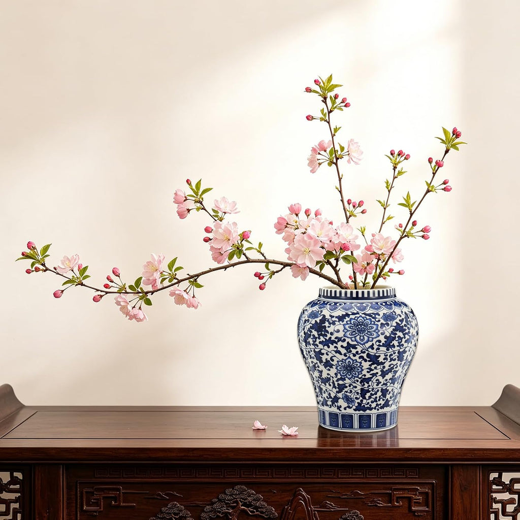 Blue and White Ginger Jar with Gilt Edges, Ceramic Ginger Jar with Lid, Exquisite Floral Patterns Chinoiserie Tea