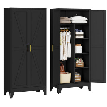 71" Metal Wardrobe Closet Clothing Storage Cabinet with Hanging Rod