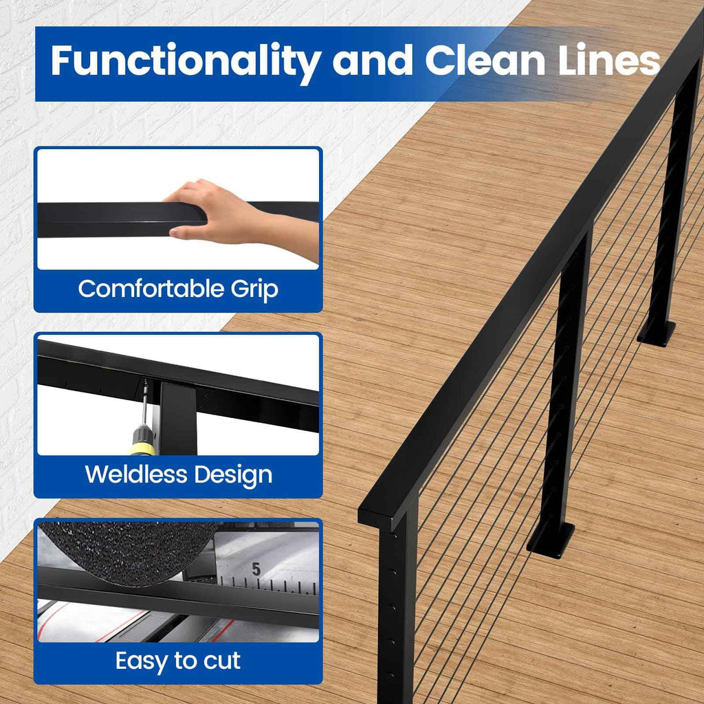 8ft Black Stainless Steel Cable Railing Handrail HT10