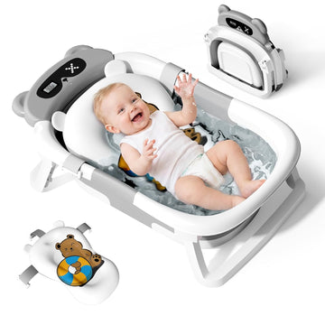 Collapsible Baby Bathtub for Newborn to Toddler (0-18 Months) - Foldable Baby Bath Tub with Soft Towel, Newborn