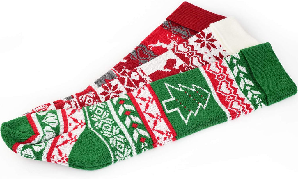 3 Pack Knit Christmas Stocking - 25 Inch Extra Long White and Burgundy Wool Christmas Stocking with Reindeer and
