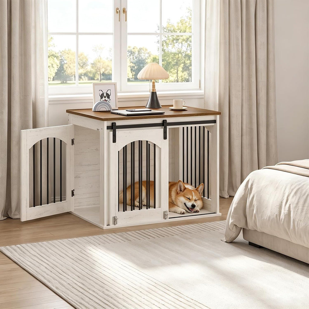 31.5" Dog Crate Furniture, Heavy Duty Dog Kennel with Barn Door