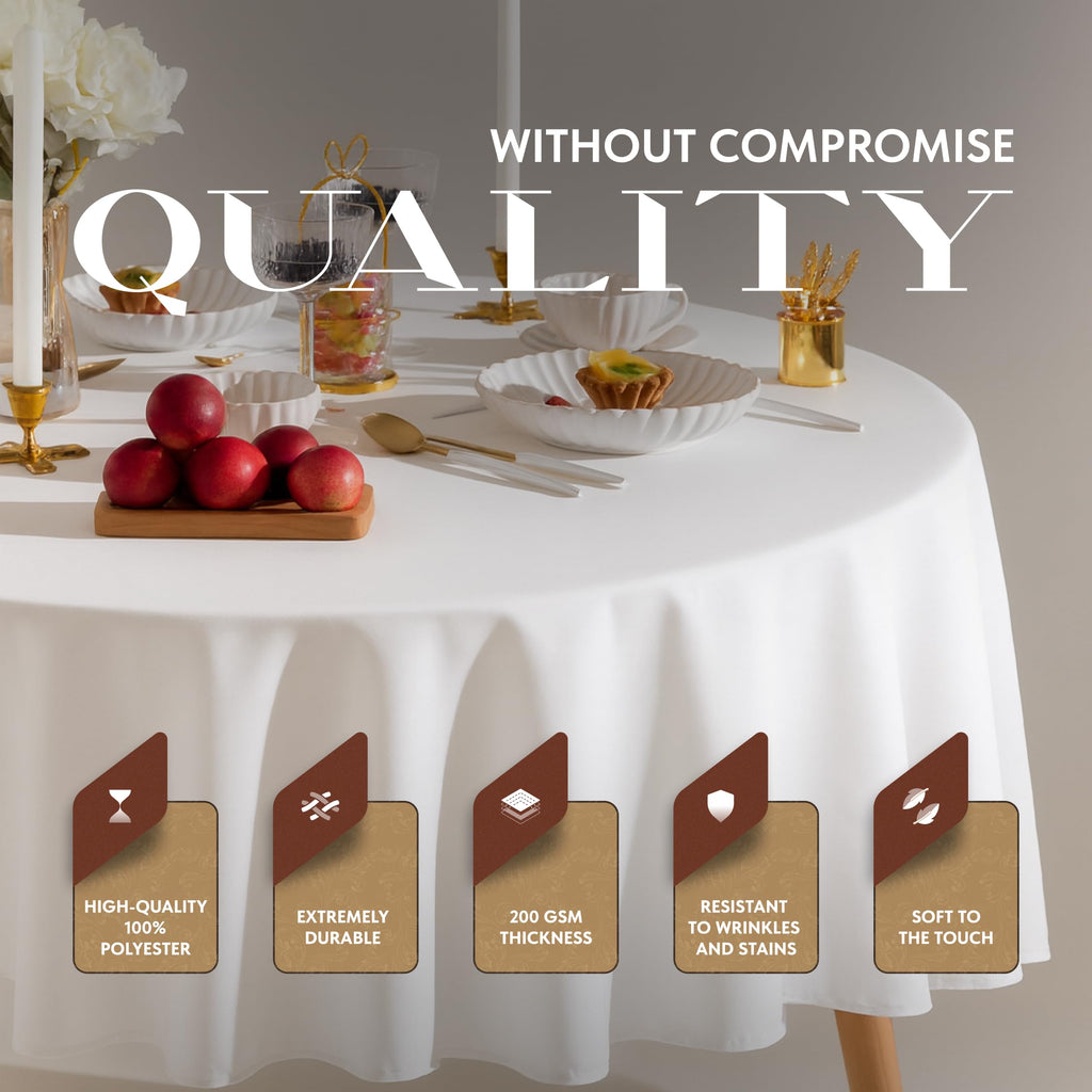 2 Pack] White Round Tablecloths 90 Inch [Perfect Size for 30-60 Inch Tables] 200 GSM Premium Quality Textured