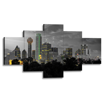 Dallas City Canvas Print Wall Texas Skyline Wall Decor Night View Picture Black and White Poster Cityscape Landmarks