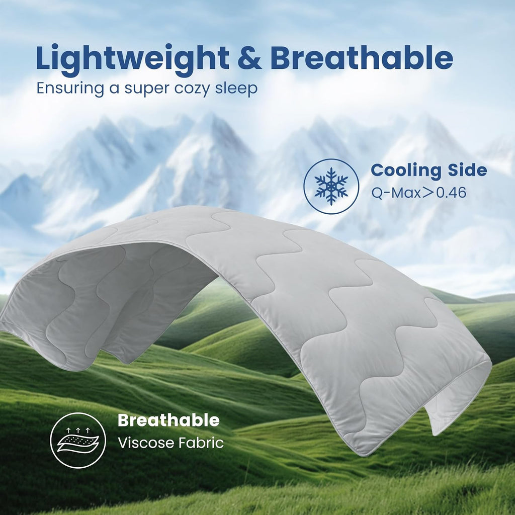 Cooling Comforter Queen Size x Sorona Viscose Natural Fiber, Reversible Silky Smooth Cooling Blanket with Q-Max>0.45
