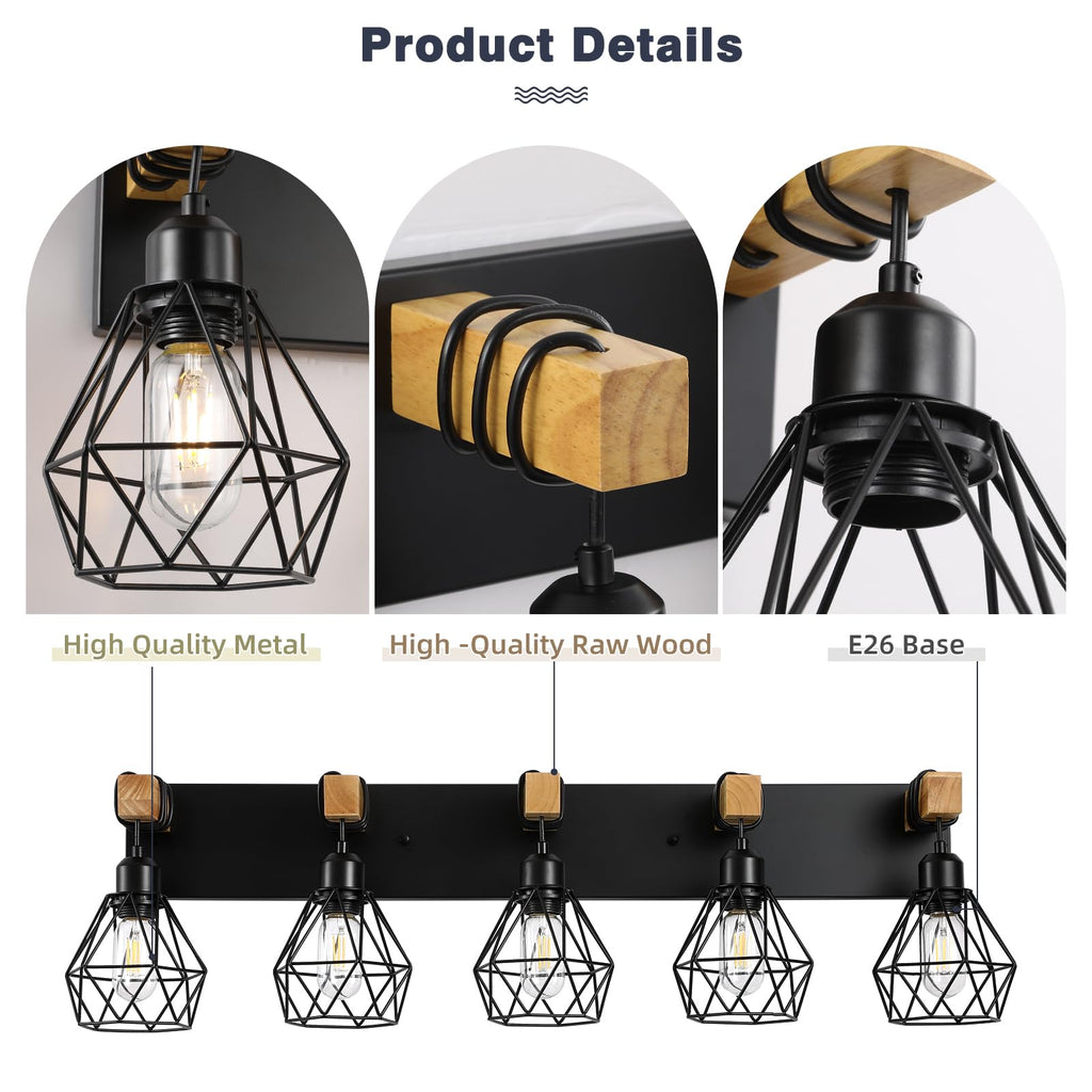 5 Light Bathroom Vanity Light, Farmhouse Black Fixture Over Mirror