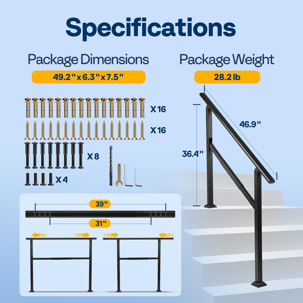 4 Step Adjustable Straight Oval Hand Rails for Outdoor Steps
