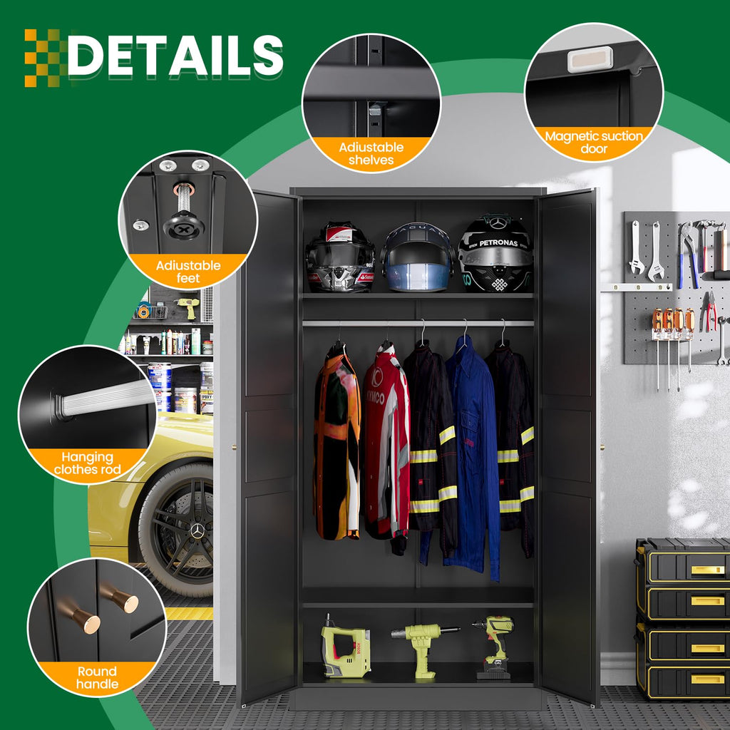 Metal Wardrobe Closet Cabinet, Armoire Wardrobe Closets Storage Cabinets with Doors and Shelves for Laundry