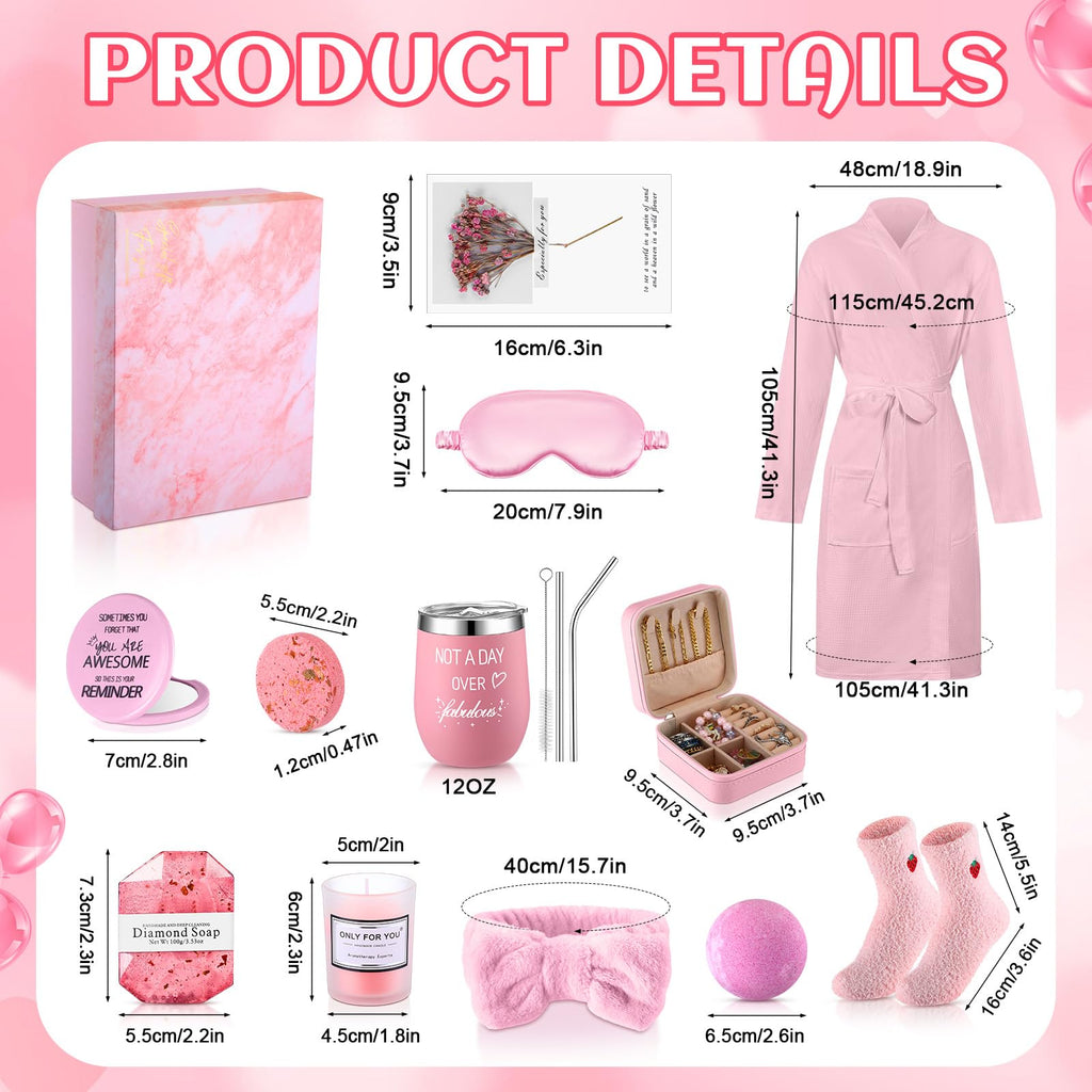 13 Pcs Birthday Gift for Women Spa Basket Set, pink