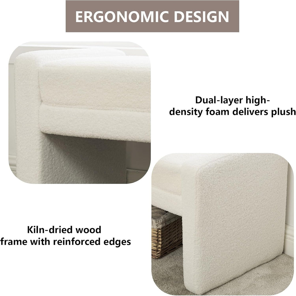 66.9" White Upholstered End of Bed Bench Fit Full/Queen/King Size Bed,Modern Under Window Bench,Rectangle Ottoman