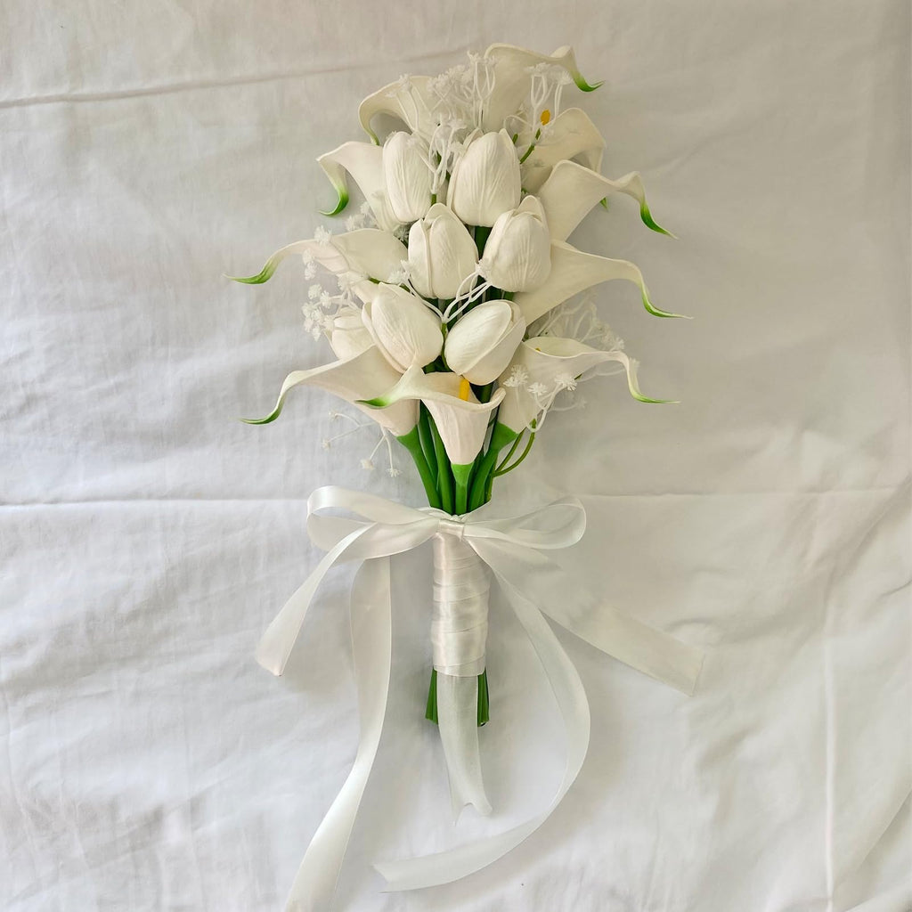 S for Bride Bridal Bouquets Artificial Tulips Calla Lily Babys Breath Flowers Bouquet for Wedding Gifts Home