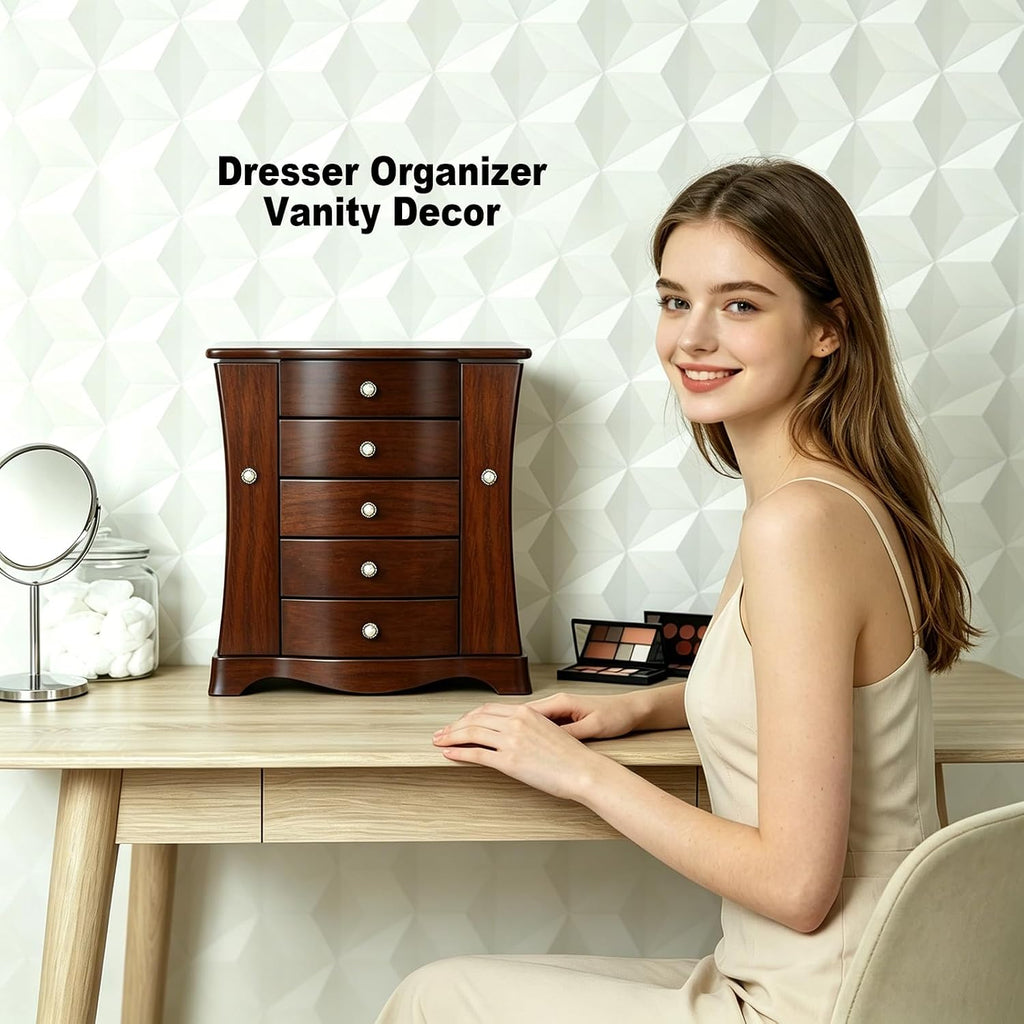 Solid Wood Jewelry Box Brown