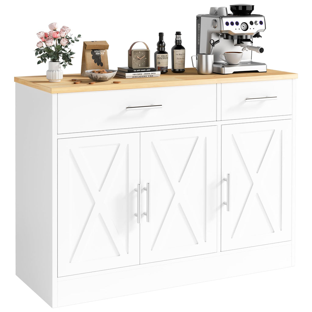 Buffet Cabinet with Storage, 43" Farmhouse Coffee Bar Cabinet with 3 Doors, Wood Buffet Table Dining Room Living