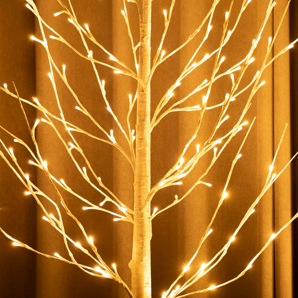 Birch Tree Lights, 2 Pack 6 Feet Prelit White Artificial Christmas Trees, Birch Tree with LED Lights, Twinkling Twig