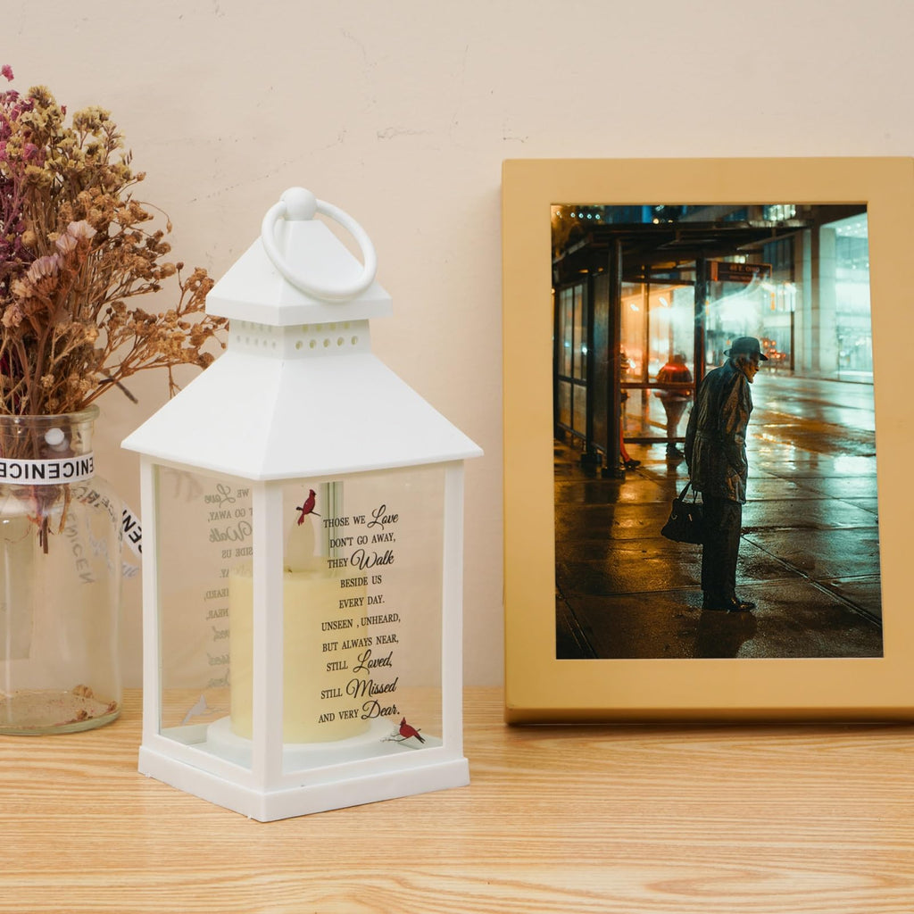 Memorial Lantern, Sympathy Gifts for Loss of Loved One/ Mom/ Dad (White)