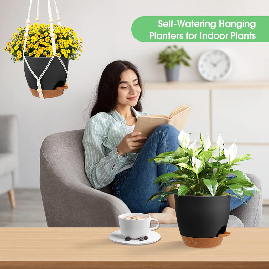 Hanging Planters for Indoor Outdoor Plants, 2 Pack Self Watering Hanging Pots, Hanging Plant Baskets with Drainage