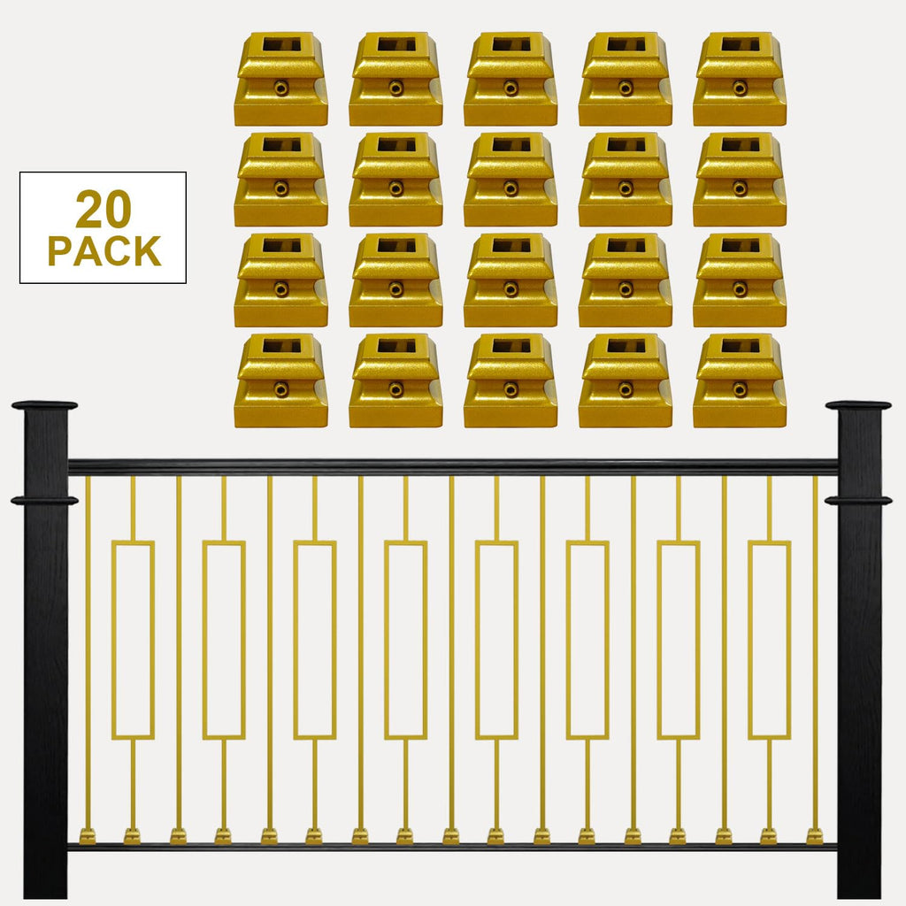 20 Pack Glossy Gold Iron Baluster Flat Shoes, Stair Shoe with Screw for 1/2" Square Balusters, Upgrade and Decorate