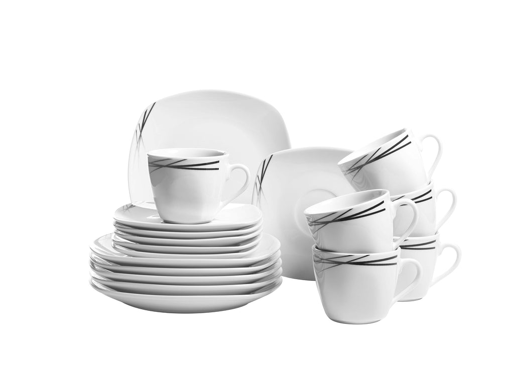 Linea Nera Series, Dinnerware Set with 62-Pieces, Porcelain Tableware for 6