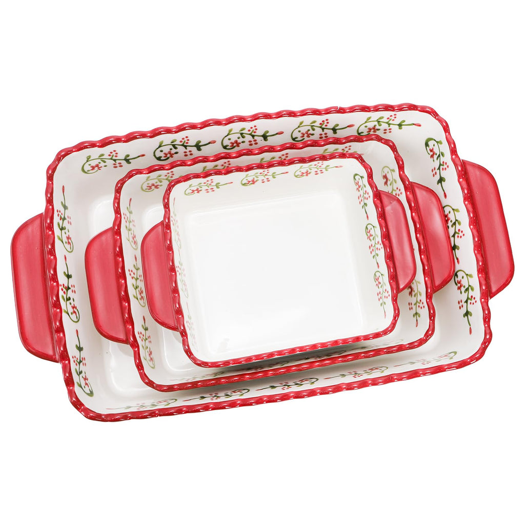 3 Pack Ceramic Baking Dishes, Rectangular Bakeware Set Hand-painted Lasagna Pan Porcelain Serving Bakeware for Pasta