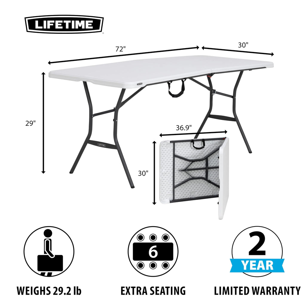 6-Foot Fold in Half Table, Light Commercial, White Granite