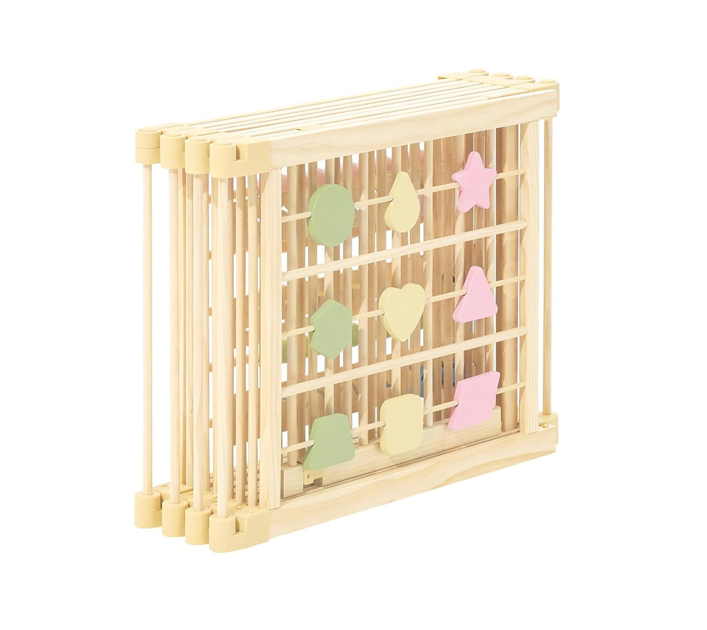 Natural Wood Baby Playpen - 8 or 10 Panel Foldable Play Yard with Door Panel and Built-in Toys, CPC Certified & SGS