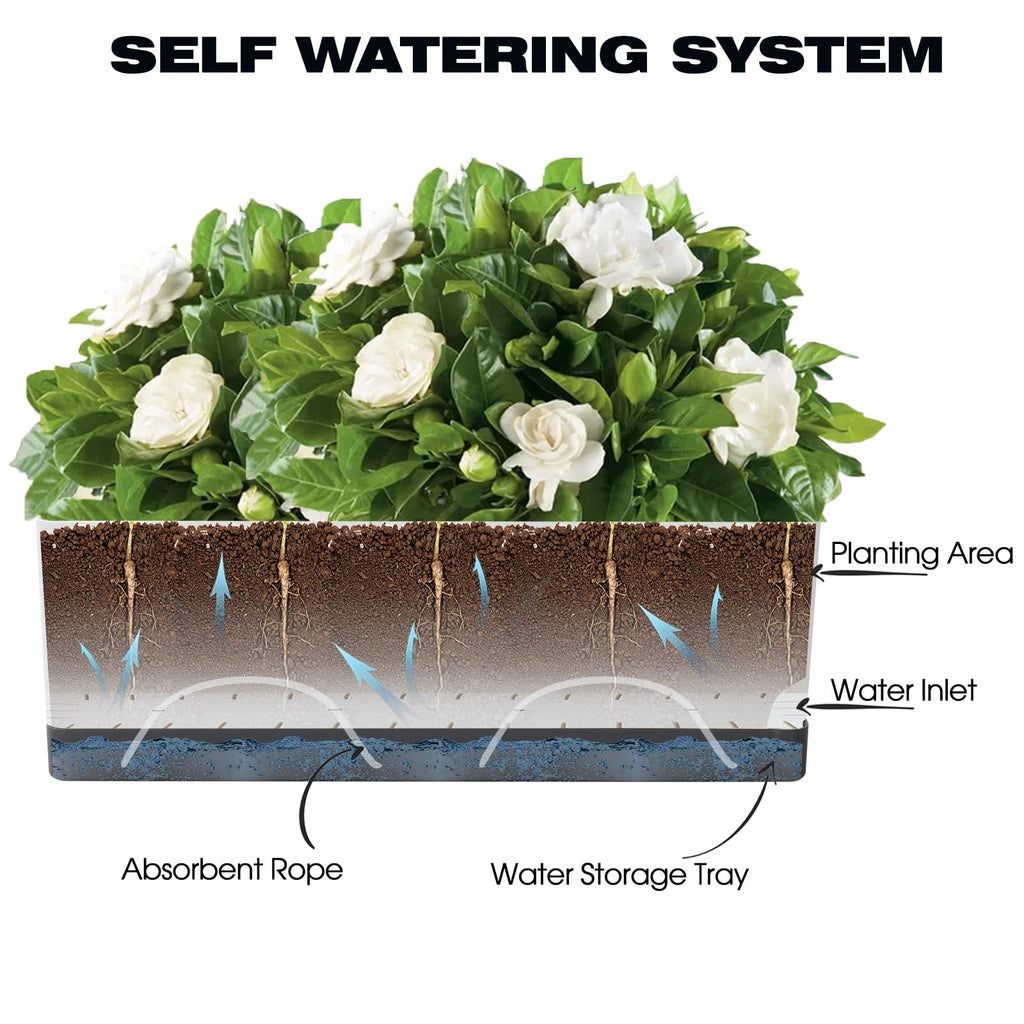Self Watering Planters Pots for Indoor Plants, 2 Pack 17 Inch Plastic Planter Box Flower Pots for Indoor Outdoor