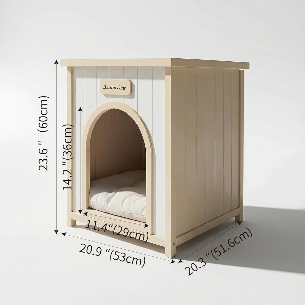 Rustic Dog House Indoor Outdoor Wooden Dog House for Small Dogs, Dog Kennel Indoor with Washable Cushion, Dog Houses