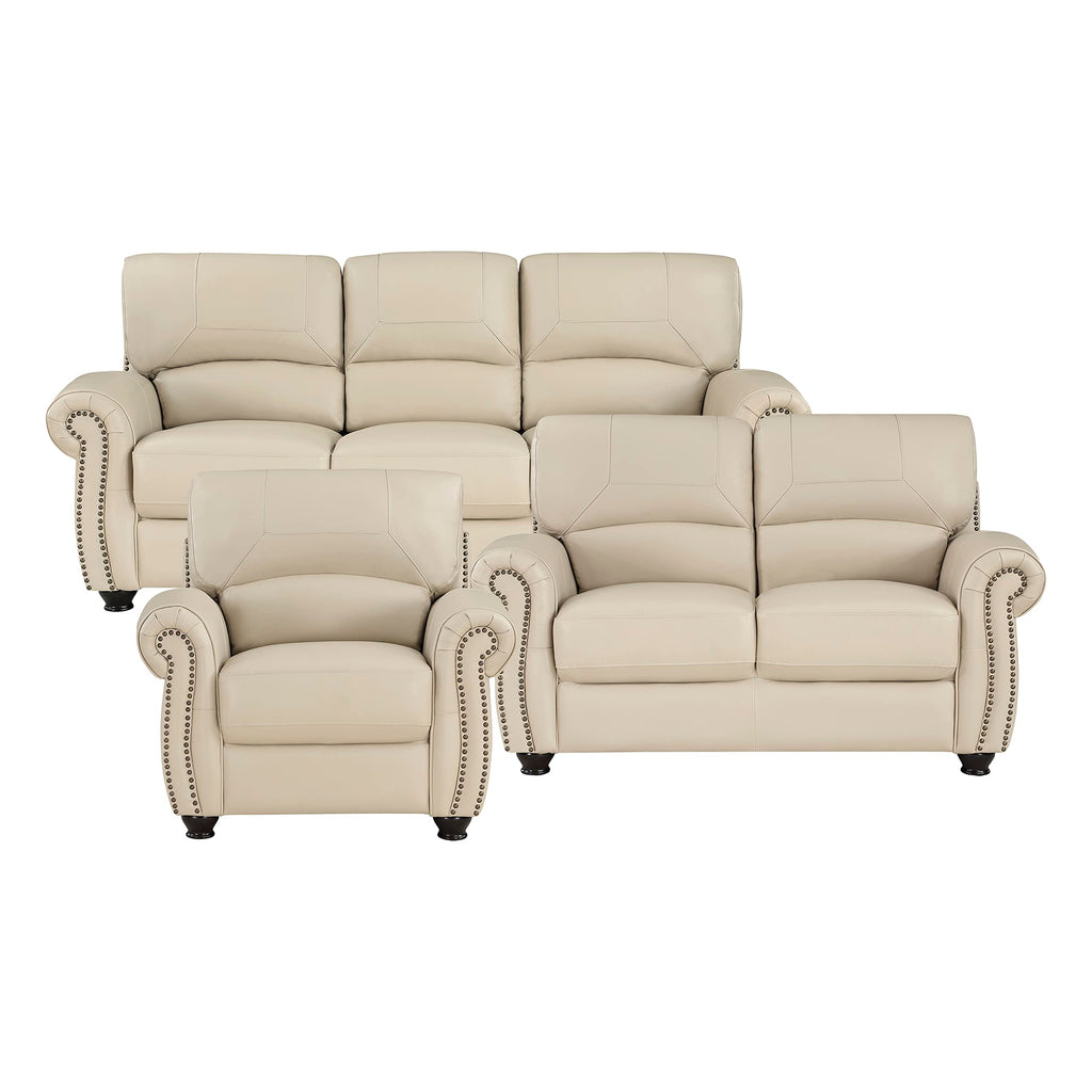Leather Match Sofa Set, Top Grain Leather Match Living Room Furniture Sets, Include Sofa Couch, Loveseat and Arm