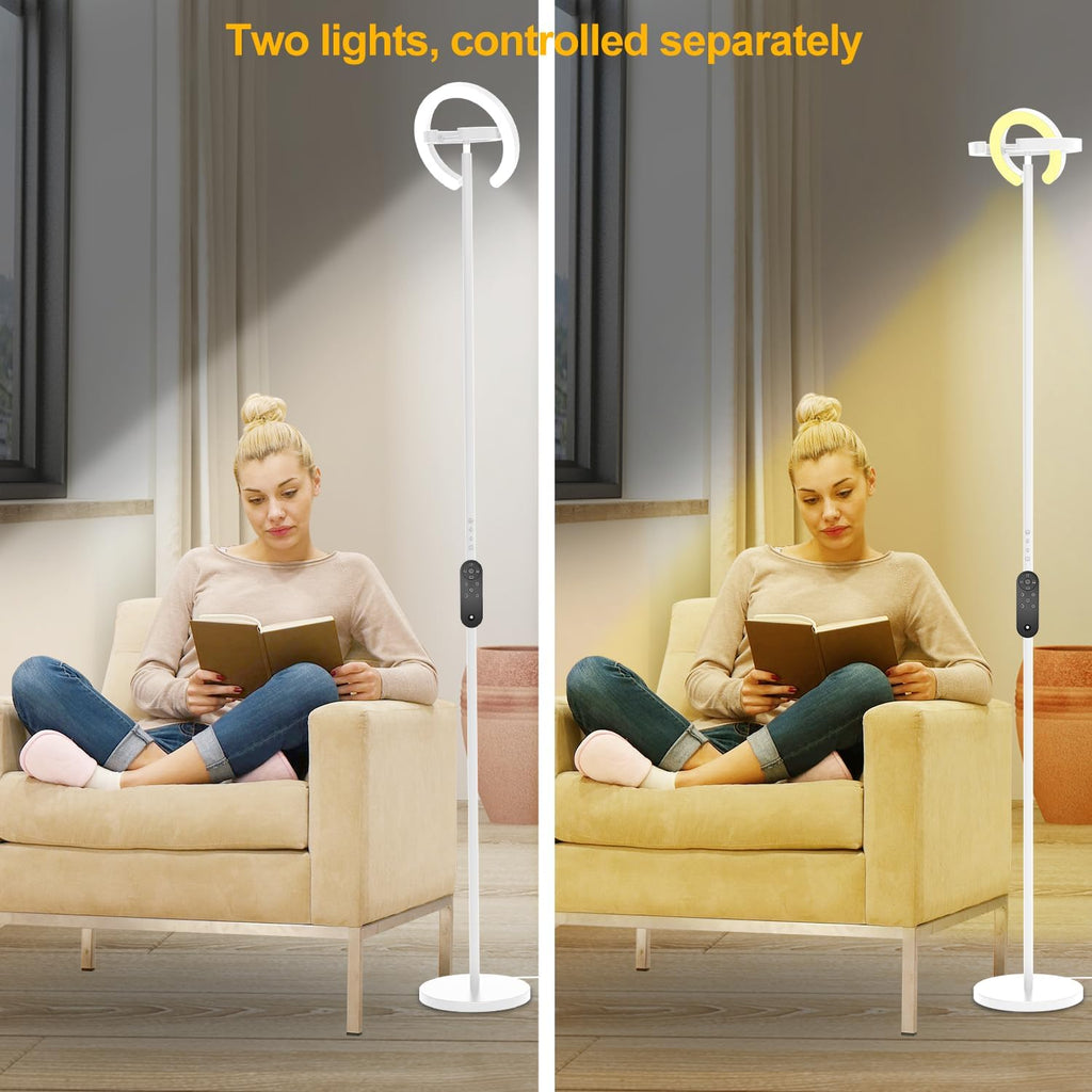 Torchiere Floor Lamp, 75.5 Inch Tall Corner Standing Lamp with Rotatable Ring Lights