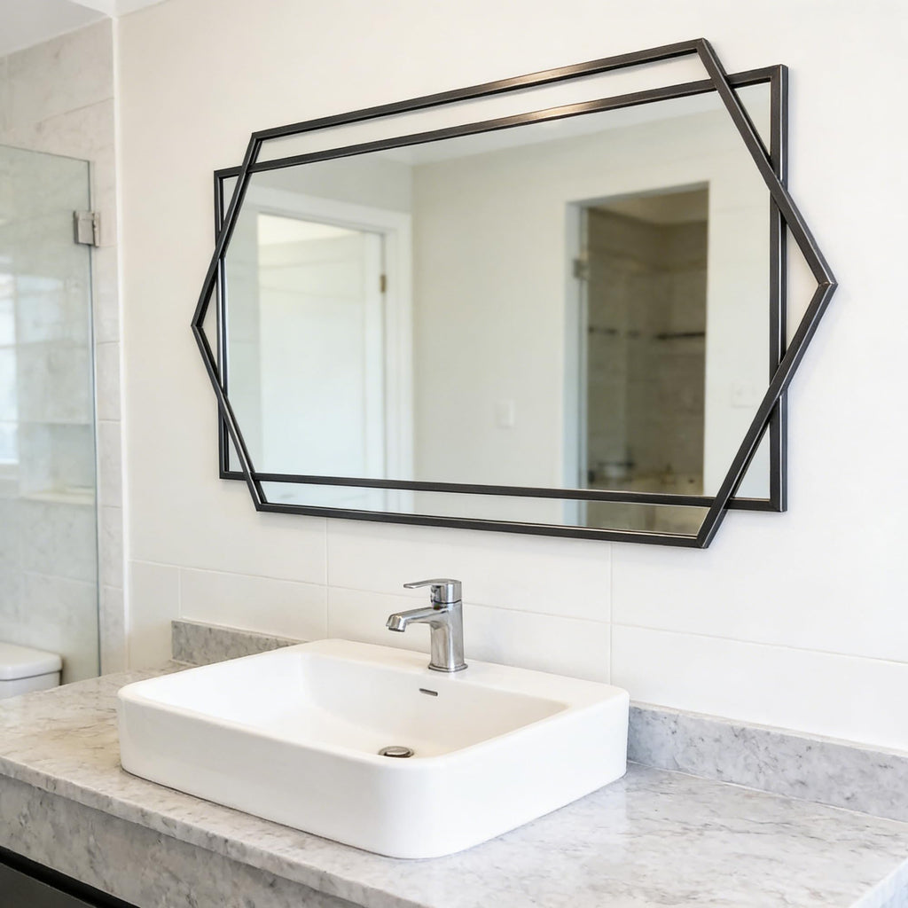 Living Room Black Wall Mirror for Decor with Metal Pipe, 32"x47"